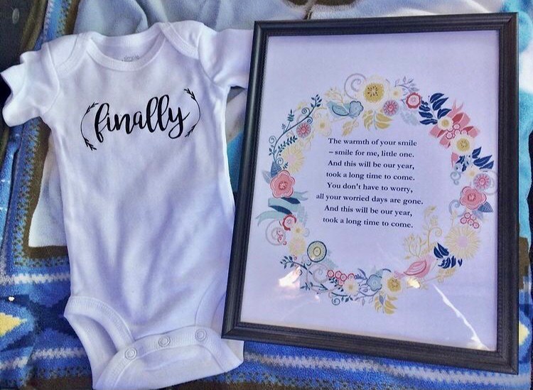 Baby onesie "finally" ivf pregnancy announcement